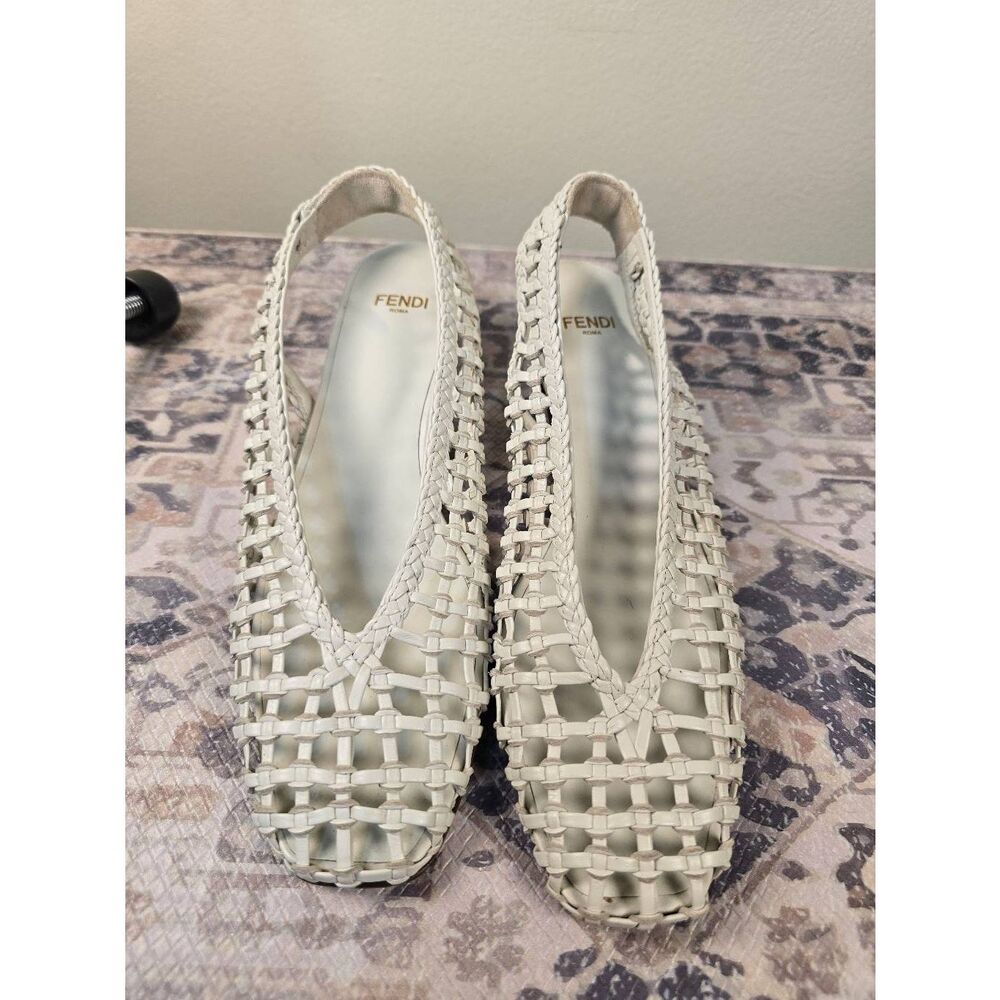 Fendi Wove Slingback White  Show Leather Pumps Shoes Women's Size EU:36.5 US:6.5